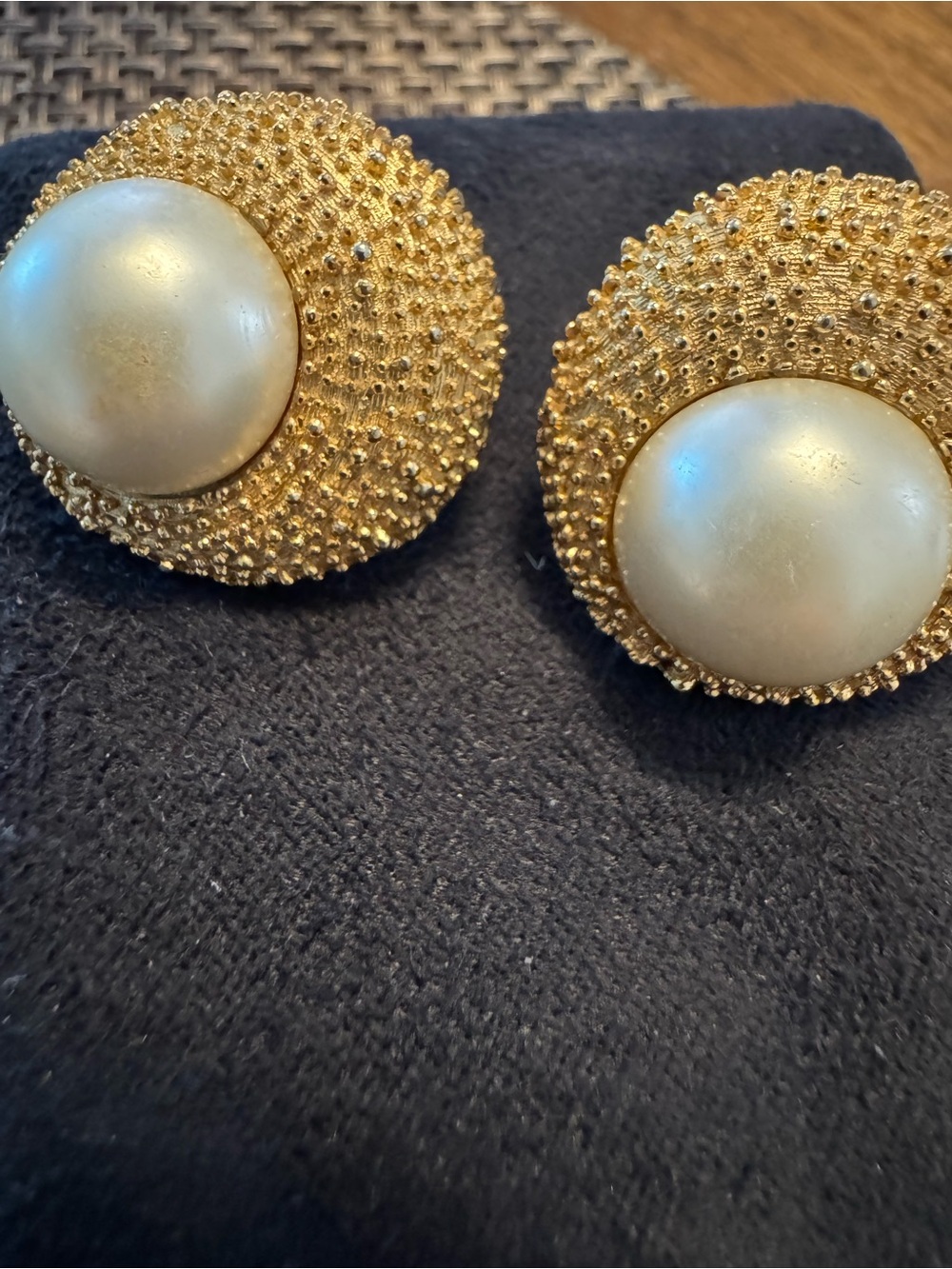 Trifari Gold-Tone Pearl Dome Clip-On Earrings